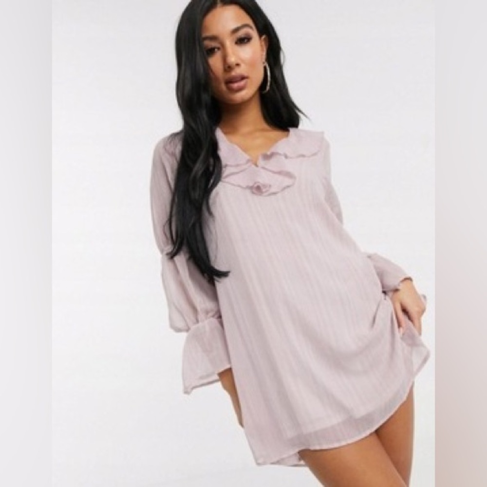UNIQUE 21 MAUVE LIGHT PINK RUFFLE MINI BABYDOLL DRESS – SIZE 24